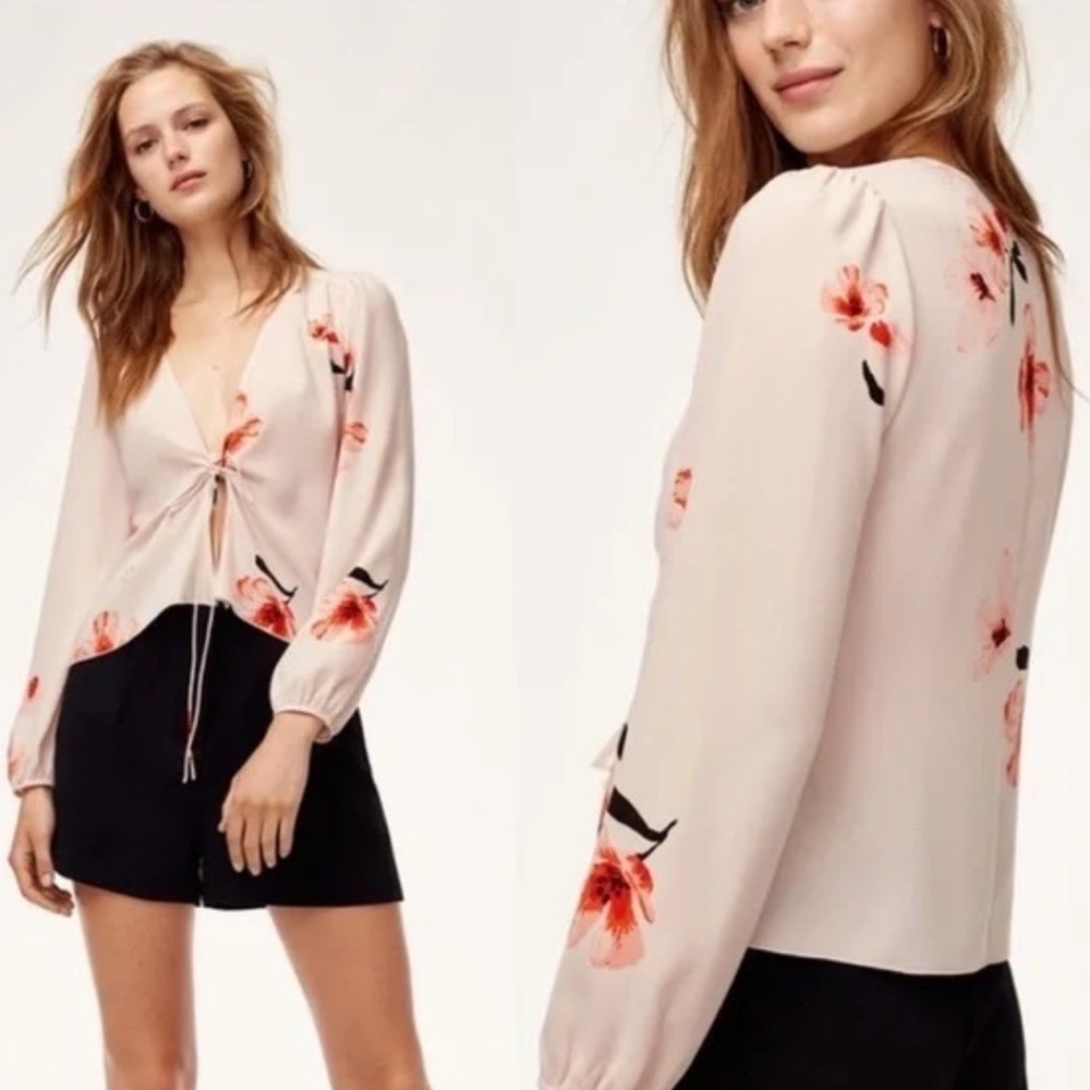 Aritzia Wilfred Tia Front Tie Floral Print Blouse small